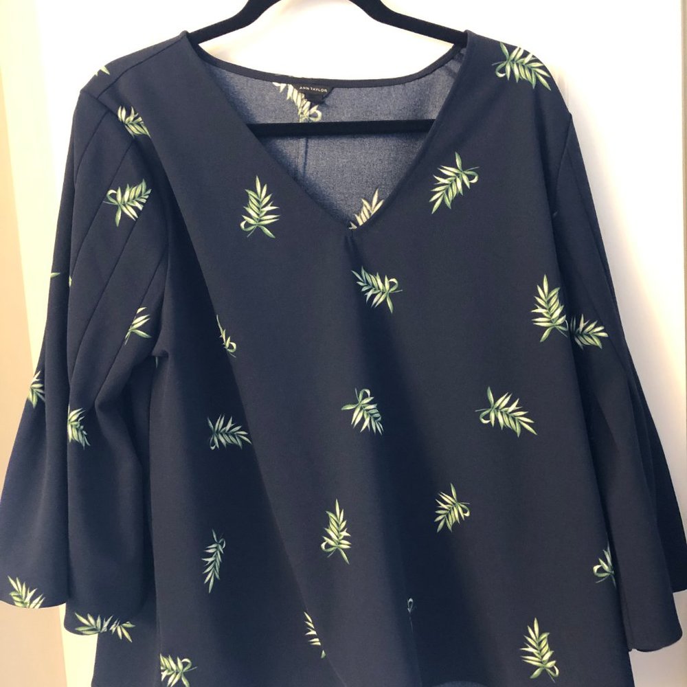 navy Ann Taylor bell sleeve blouse